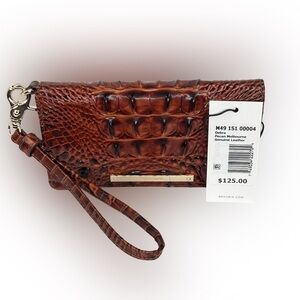 Brahmin Pecan Melbourne Crocodile Embossed Debra Wristlet Wallet
